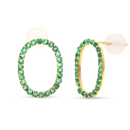 Oval Tennis Gold Emerald Earrings