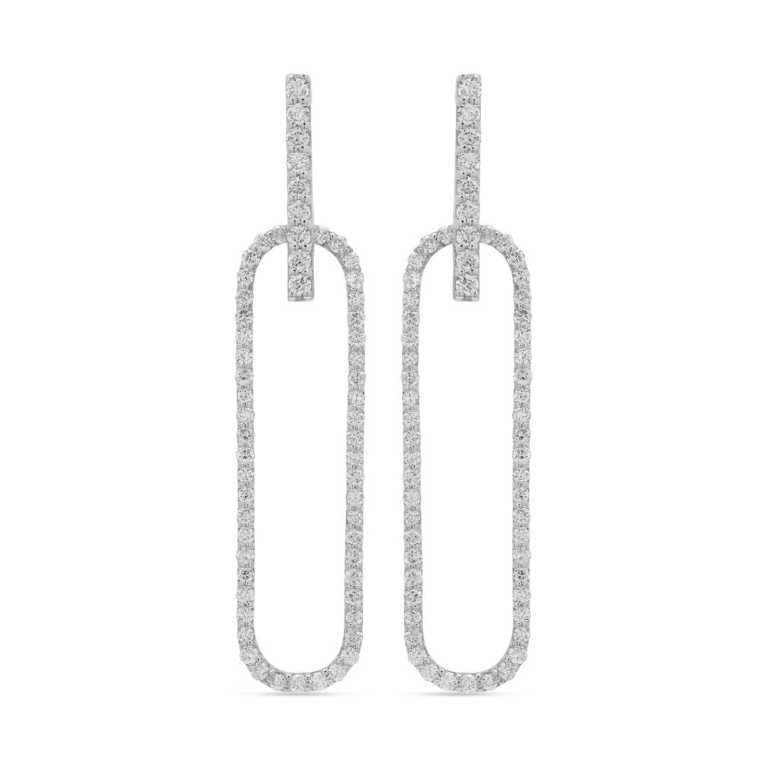 Experience the epitome of modern sophistication with our Ace Paperclip Earrings, meticulously crafted from luminous 18k white gold and adorned with dazzling diamonds