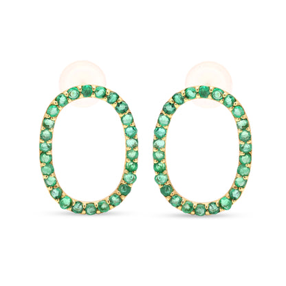 Oval Tennis Gold Emerald Earrings