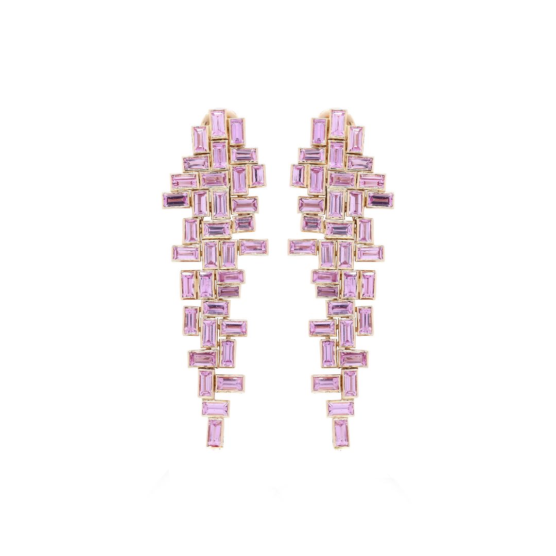 Discover the perfect blend of modern design and luxurious craftsmanship with our Pink Sapphire Geometric Drop Earrings