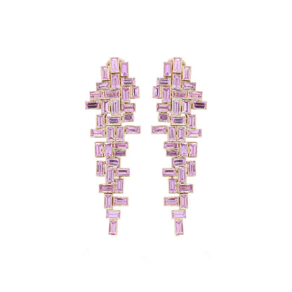 Discover the perfect blend of modern design and luxurious craftsmanship with our Pink Sapphire Geometric Drop Earrings