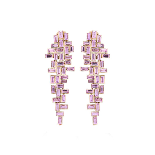 Discover the perfect blend of modern design and luxurious craftsmanship with our Pink Sapphire Geometric Drop Earrings