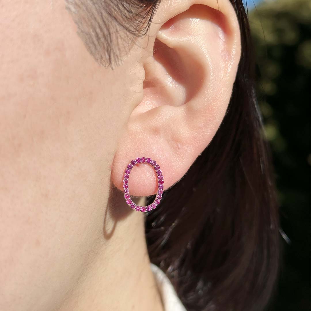 Oval Tennis Gold Pink Sapphire Earrings