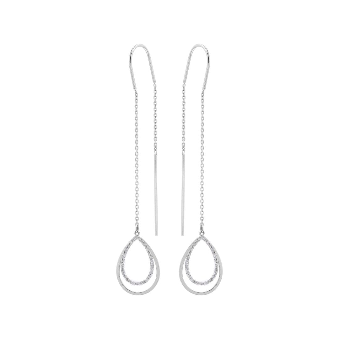 Pear Double Drop Earrings | 18k White Gold Elegance