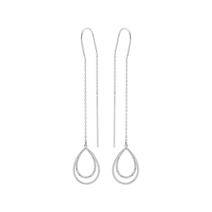 Pear Double Drop Earrings | 18k White Gold Elegance