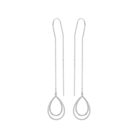 Pear Double Drop Earrings | 18k White Gold Elegance