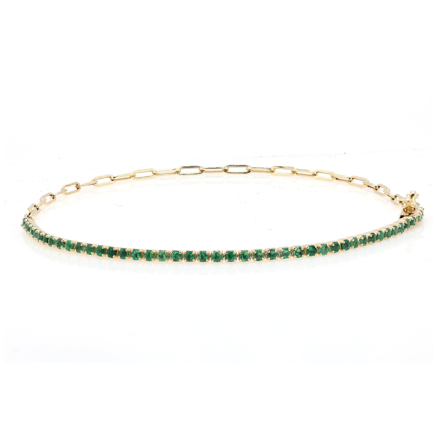 18k Emerald Paperclip Bracelet. Natural emeralds. No Plating, solid gold. Half tennis and half paperclip bracelet. Stackable. May Birthstone