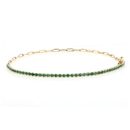18k Emerald Paperclip Bracelet. Natural emeralds. No Plating, solid gold. Half tennis and half paperclip bracelet. Stackable. May Birthstone