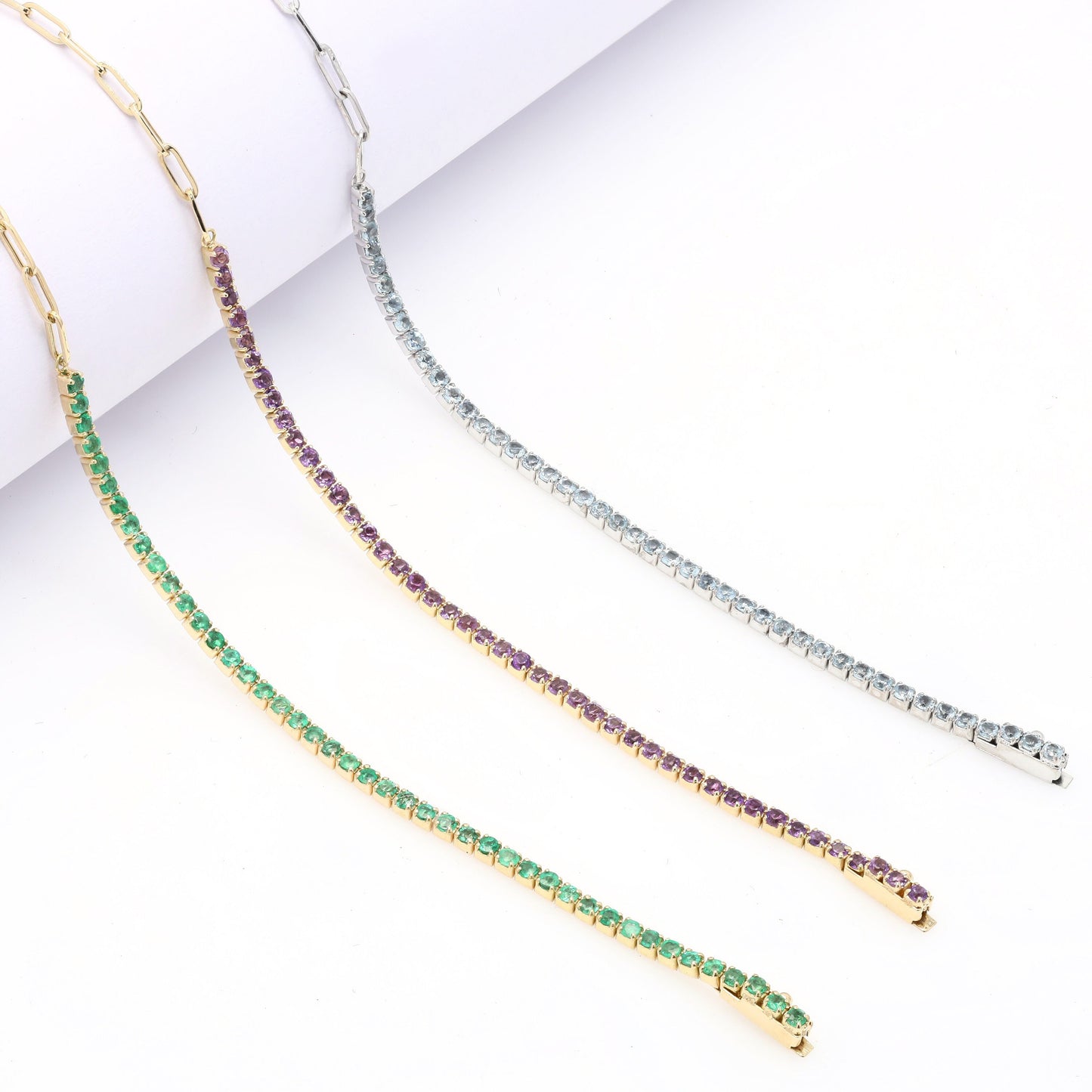 18k Emerald Paperclip Bracelet. Natural emeralds. No Plating, solid gold. Half tennis and half paperclip bracelet. Stackable. May Birthstone