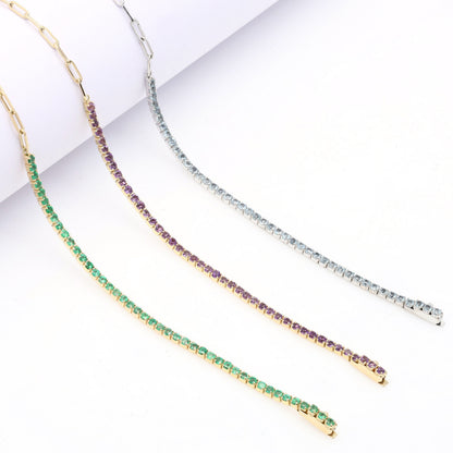 18k Emerald Paperclip Bracelet. Natural emeralds. No Plating, solid gold. Half tennis and half paperclip bracelet. Stackable. May Birthstone