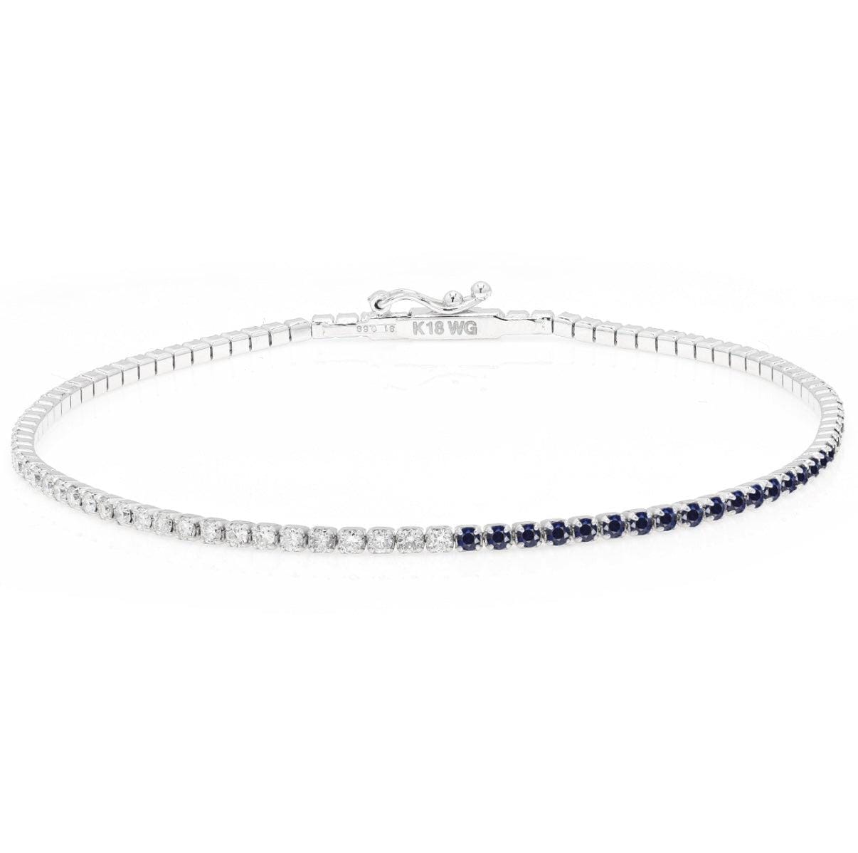 18K White Gold Sapphire & Diamond Tennis Bracelet, Half and Half Blue Sapphire Line Bracelet, Stackable, Luxury Anniversary Gift For Her