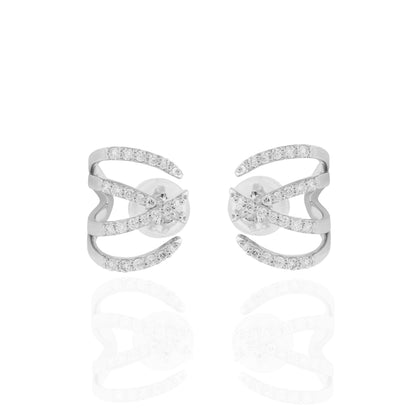 18k White Gold Ear Cuffs. No Plating, Solid Gold. Natural Diamond Ear Wraps. Crisscross Design Earrings. April Birthstone Jewelry For Her