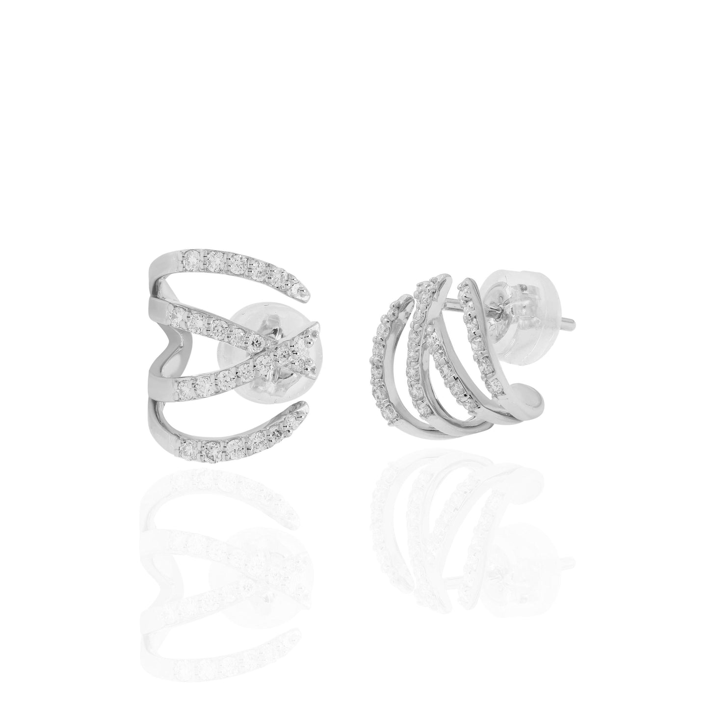 18k White Gold Ear Cuffs. No Plating, Solid Gold. Natural Diamond Ear Wraps. Crisscross Design Earrings. April Birthstone Jewelry For Her