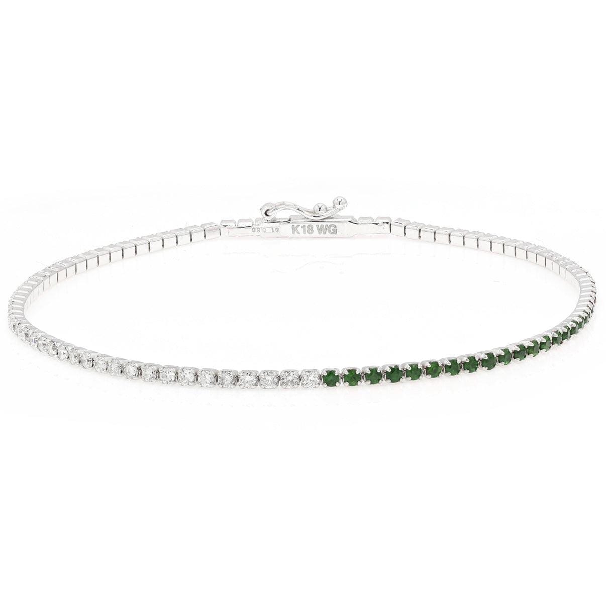 18k Emerald Tennis Bracelet with Natural Diamonds. Solid White Gold. Stackable. No Plating. Half and Half Bracelet. May Birthstone.