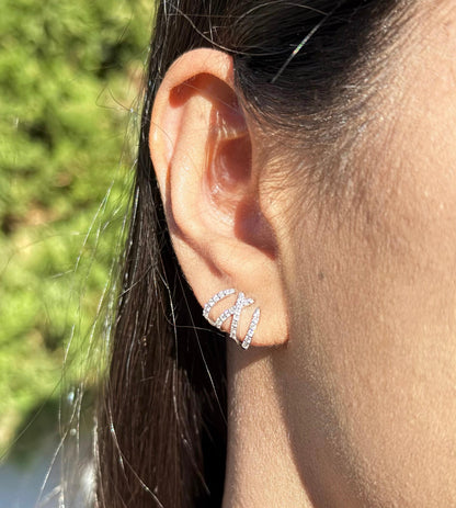 18k White Gold Ear Cuffs. No Plating, Solid Gold. Natural Diamond Ear Wraps. Crisscross Design Earrings. April Birthstone Jewelry For Her