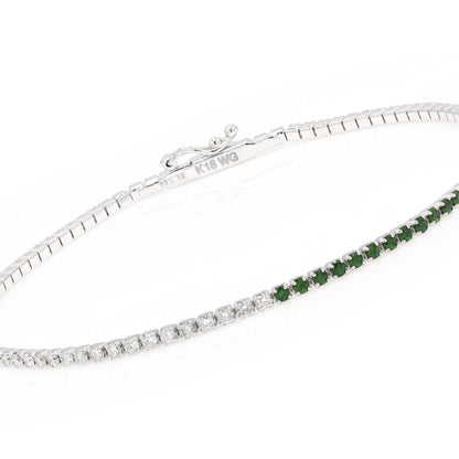 18k Emerald Tennis Bracelet with Natural Diamonds. Solid White Gold. Stackable. No Plating. Half and Half Bracelet. May Birthstone.