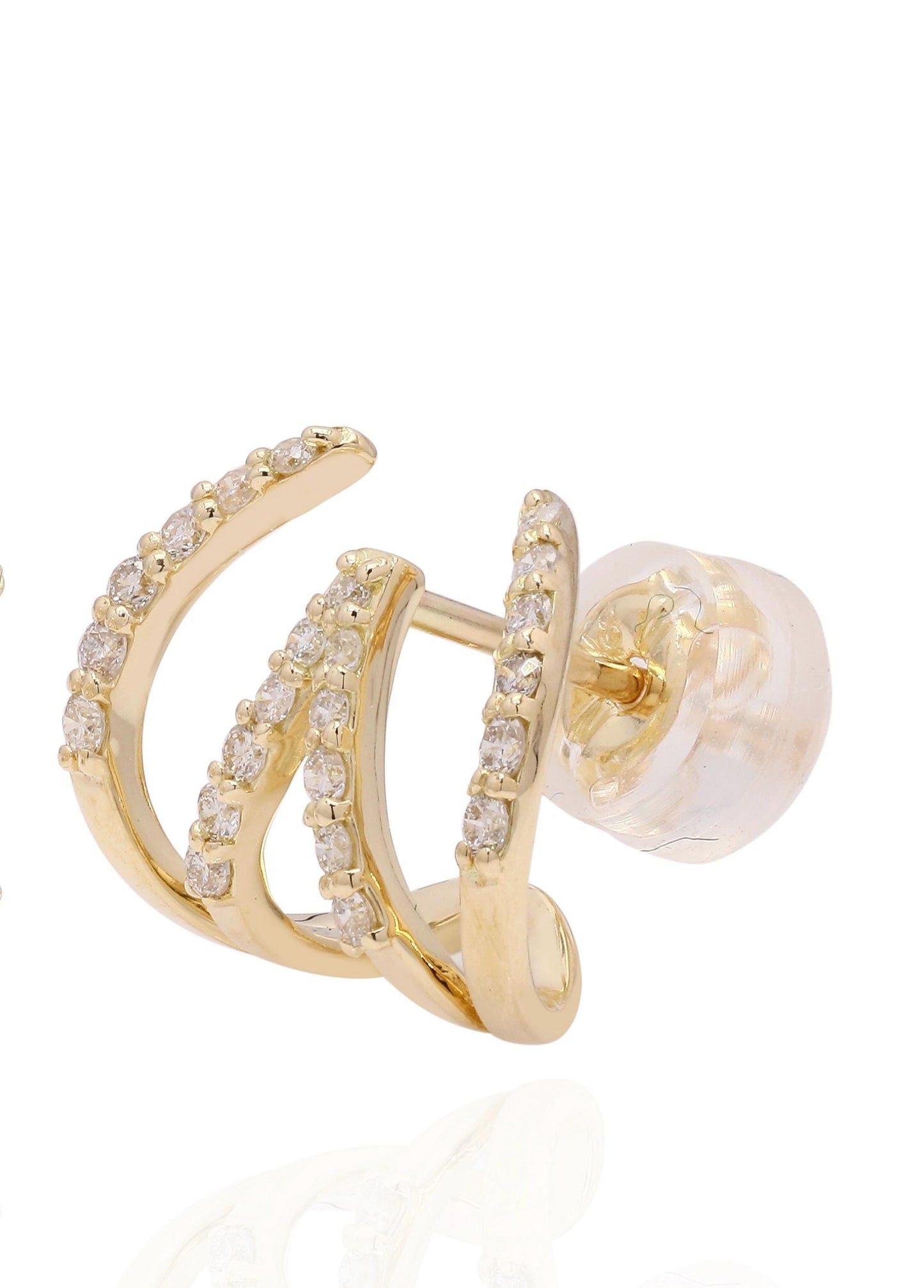 18K Yellow Gold Multi-Row Diamond Claw Earrings, 'E' Design Diamond Earrings, Illusion Layered Ear Wrap Studs, Pave Diamond Cuff Earrings