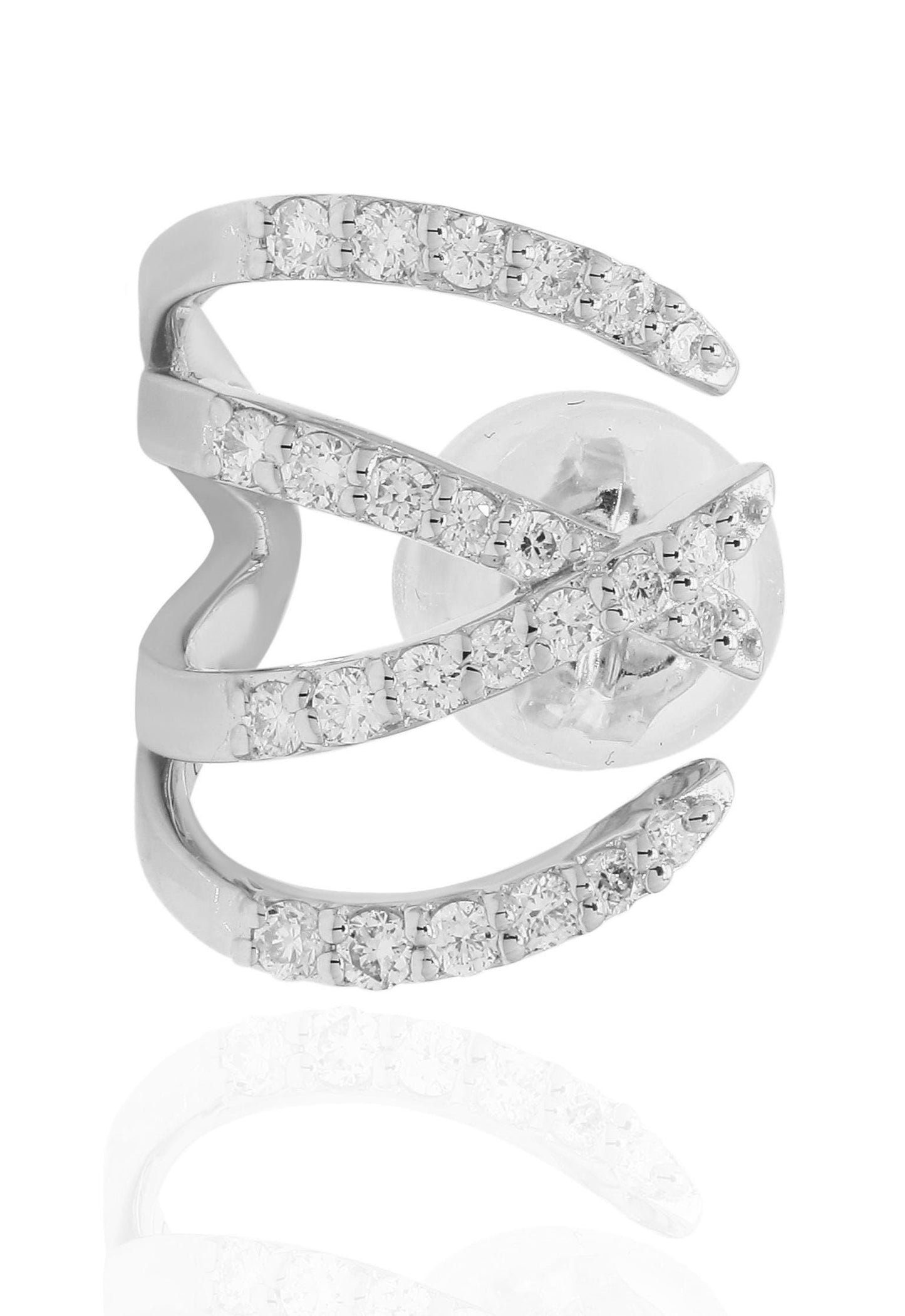 18k White Gold Ear Cuffs. No Plating, Solid Gold. Natural Diamond Ear Wraps. Crisscross Design Earrings. April Birthstone Jewelry For Her