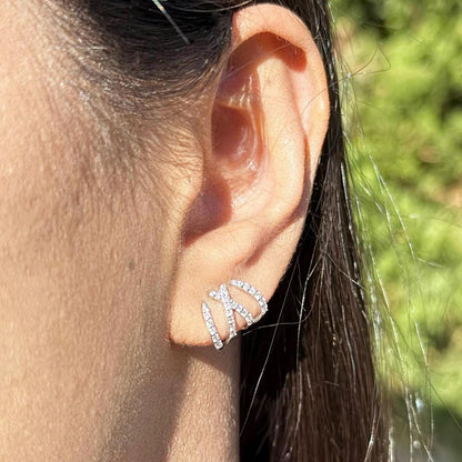 18k White Gold Ear Cuffs. No Plating, Solid Gold. Natural Diamond Ear Wraps. Crisscross Design Earrings. April Birthstone Jewelry For Her