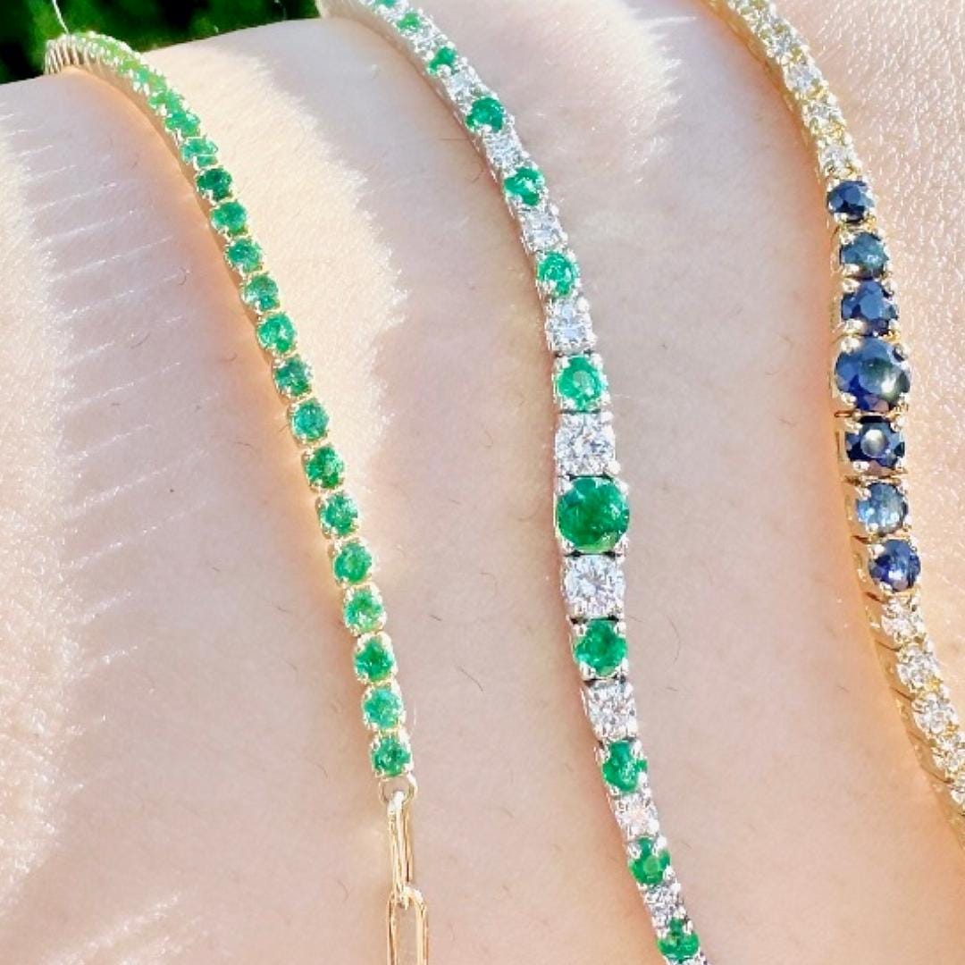 18k Emerald Paperclip Bracelet. Natural emeralds. No Plating, solid gold. Half tennis and half paperclip bracelet. Stackable. May Birthstone