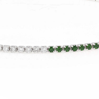 18k Emerald Tennis Bracelet with Natural Diamonds. Solid White Gold. Stackable. No Plating. Half and Half Bracelet. May Birthstone.