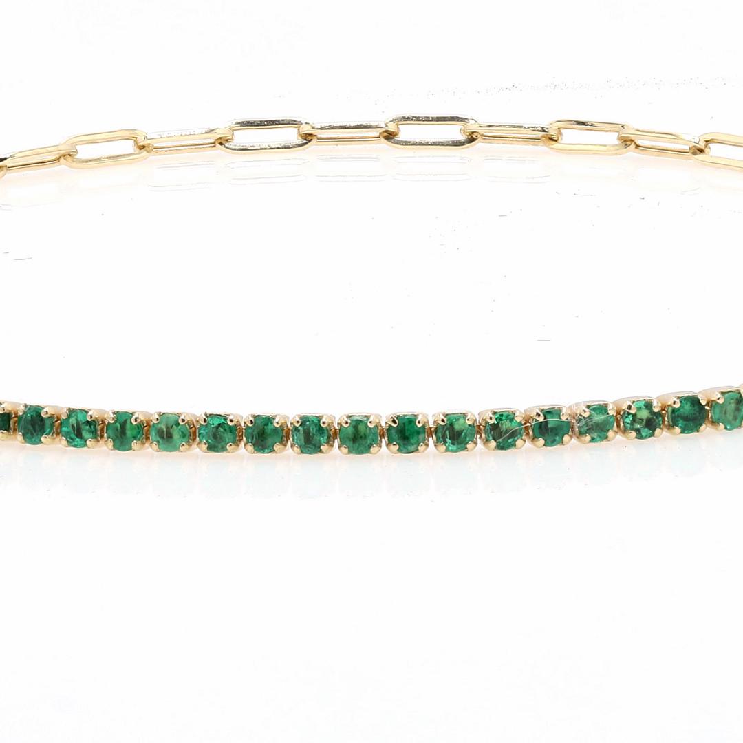 18k Emerald Paperclip Bracelet. Natural emeralds. No Plating, solid gold. Half tennis and half paperclip bracelet. Stackable. May Birthstone