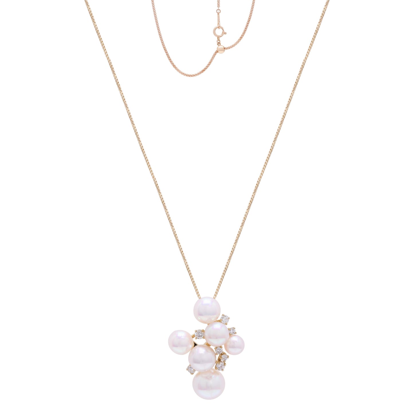 18K Yellow Gold Akoya Pearl Cluster Pendant, Necklace for Bride, June Birthstone Jewelry, Wedding & Anniversary Necklace