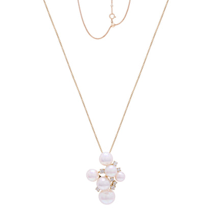 18K Yellow Gold Akoya Pearl Cluster Pendant, Necklace for Bride, June Birthstone Jewelry, Wedding & Anniversary Necklace