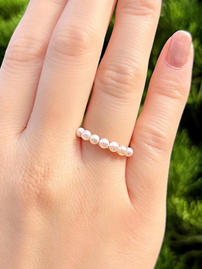 18K Yellow Gold Ocean's Seven Pearl Ring. June Birthstone Ring, Elegant Bridal Jewelry Gift, Wedding Diamond Ring For Her, Jewelry For Mom