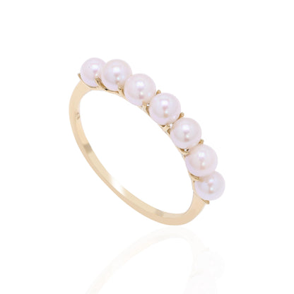18K Yellow Gold Ocean's Seven Pearl Ring. June Birthstone Ring, Elegant Bridal Jewelry Gift, Wedding Diamond Ring For Her, Jewelry For Mom