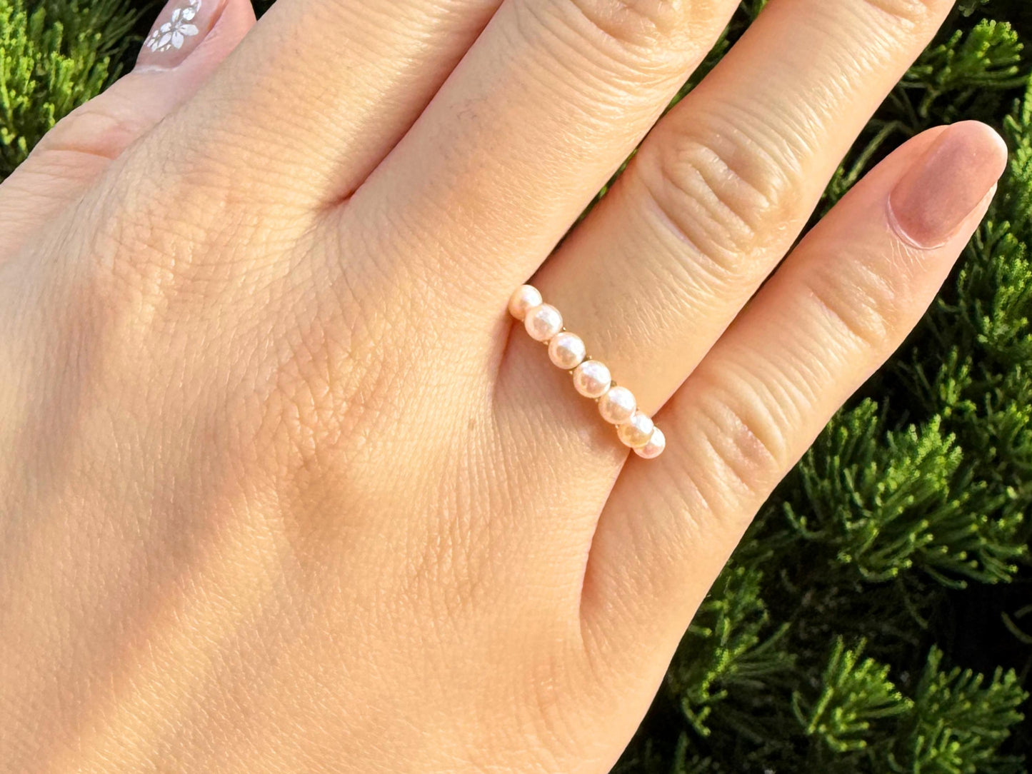 18K Yellow Gold Ocean's Seven Pearl Ring. June Birthstone Ring, Elegant Bridal Jewelry Gift, Wedding Diamond Ring For Her, Jewelry For Mom
