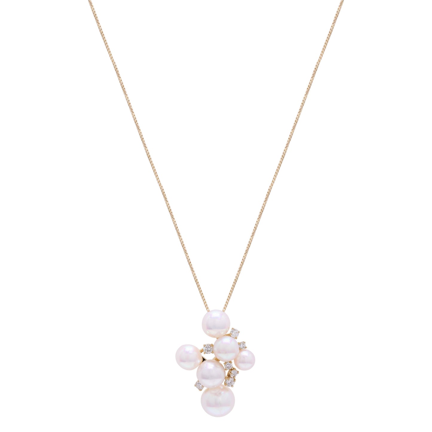 18K Yellow Gold Akoya Pearl Cluster Pendant, Necklace for Bride, June Birthstone Jewelry, Wedding & Anniversary Necklace