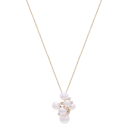 18K Yellow Gold Akoya Pearl Cluster Pendant, Necklace for Bride, June Birthstone Jewelry, Wedding & Anniversary Necklace