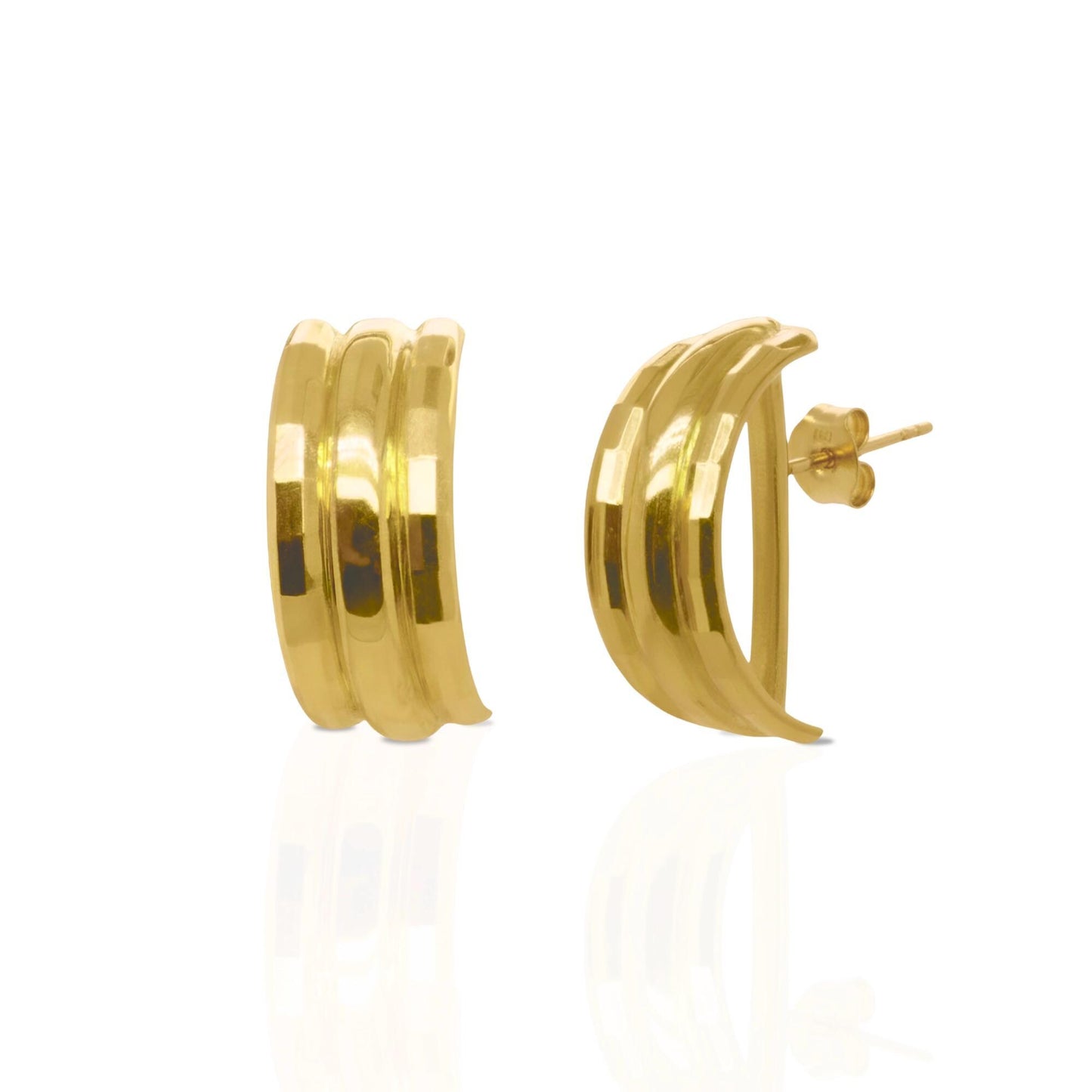 18K Yellow Gold Triple-Band Hoop-Style Earrings, Not Plated or Filled; Luxury Jewelry for Her. Mothers Day Gift for Mom