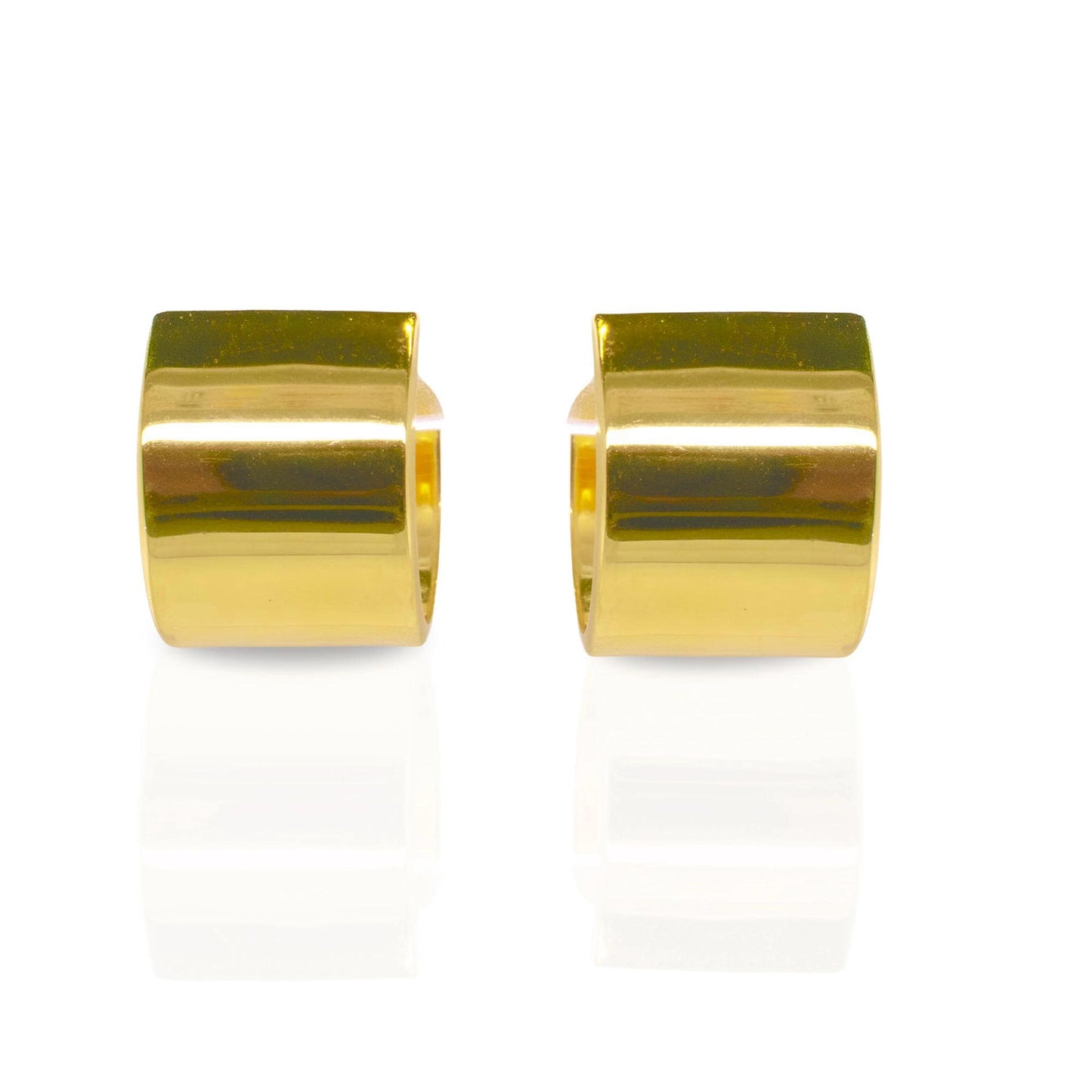 18K Yellow Gold Wide Hoop Earrings, Chunky Huggie Hoops, Not Plated or Coated, Gift For Mom, Grad Gift for Daughter. Anniversary Jewelry