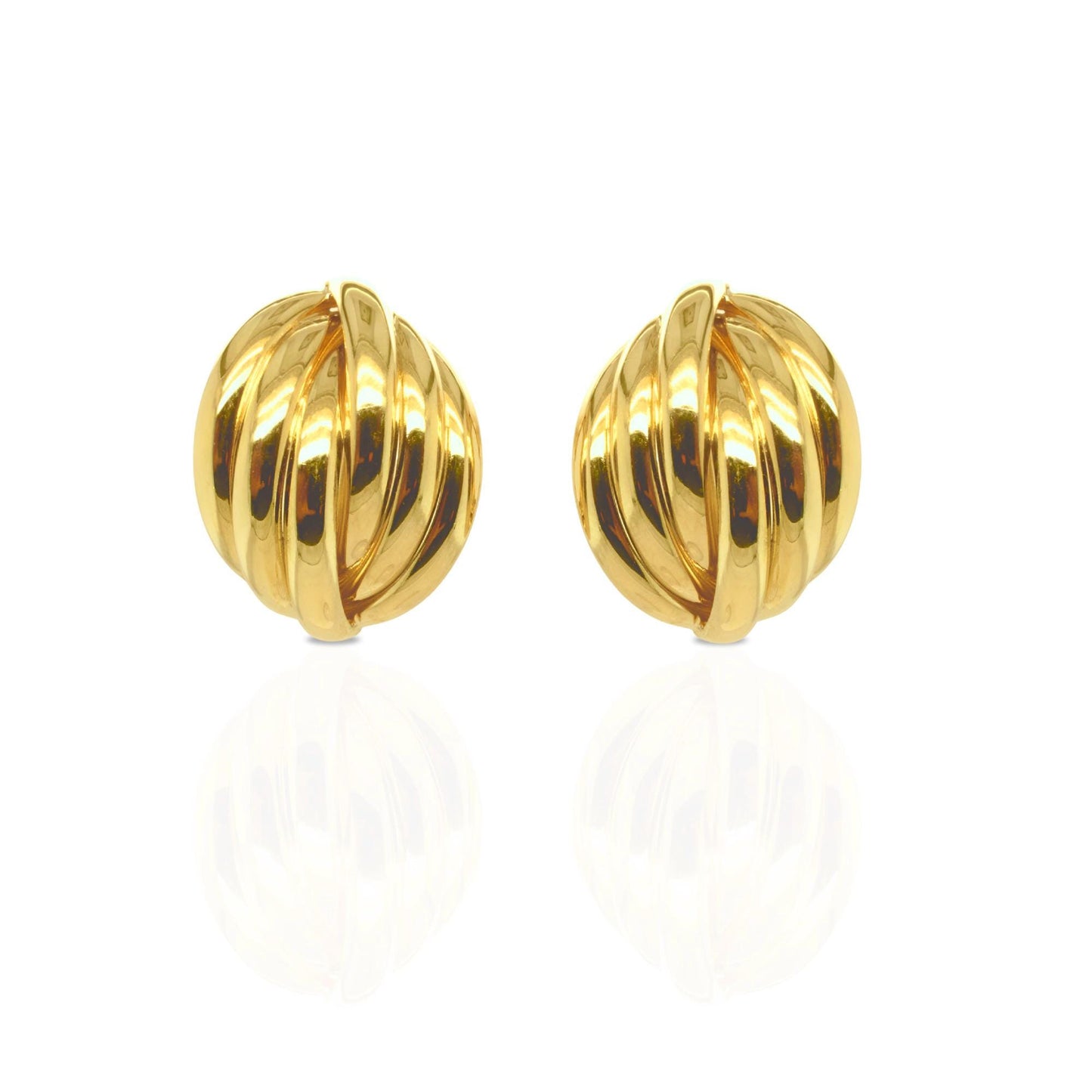 18K Yellow Gold Stud Earrings, Ribbed Dome Studs, Not Plated, Not Coated, Vintage-Style Earrings. Luxury Jewelry Gift. Statement Earrings.