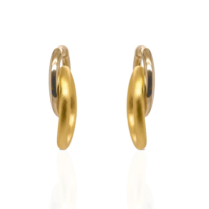 18K Yellow Gold And Platinum Double Hoop Earrings, No Plating or Coating, Minimalist Everyday Jewelry For Her. Grad gift for her
