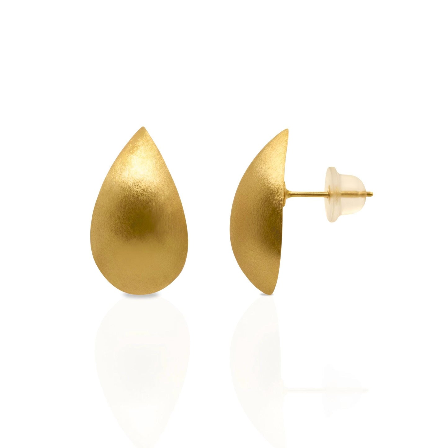 18K Yellow Gold Teardrop Stud Earrings, Matte Teardrop Studs, No Plating or Coating. Bridal Earrings, Wedding Jewelry, Mothers day gift.