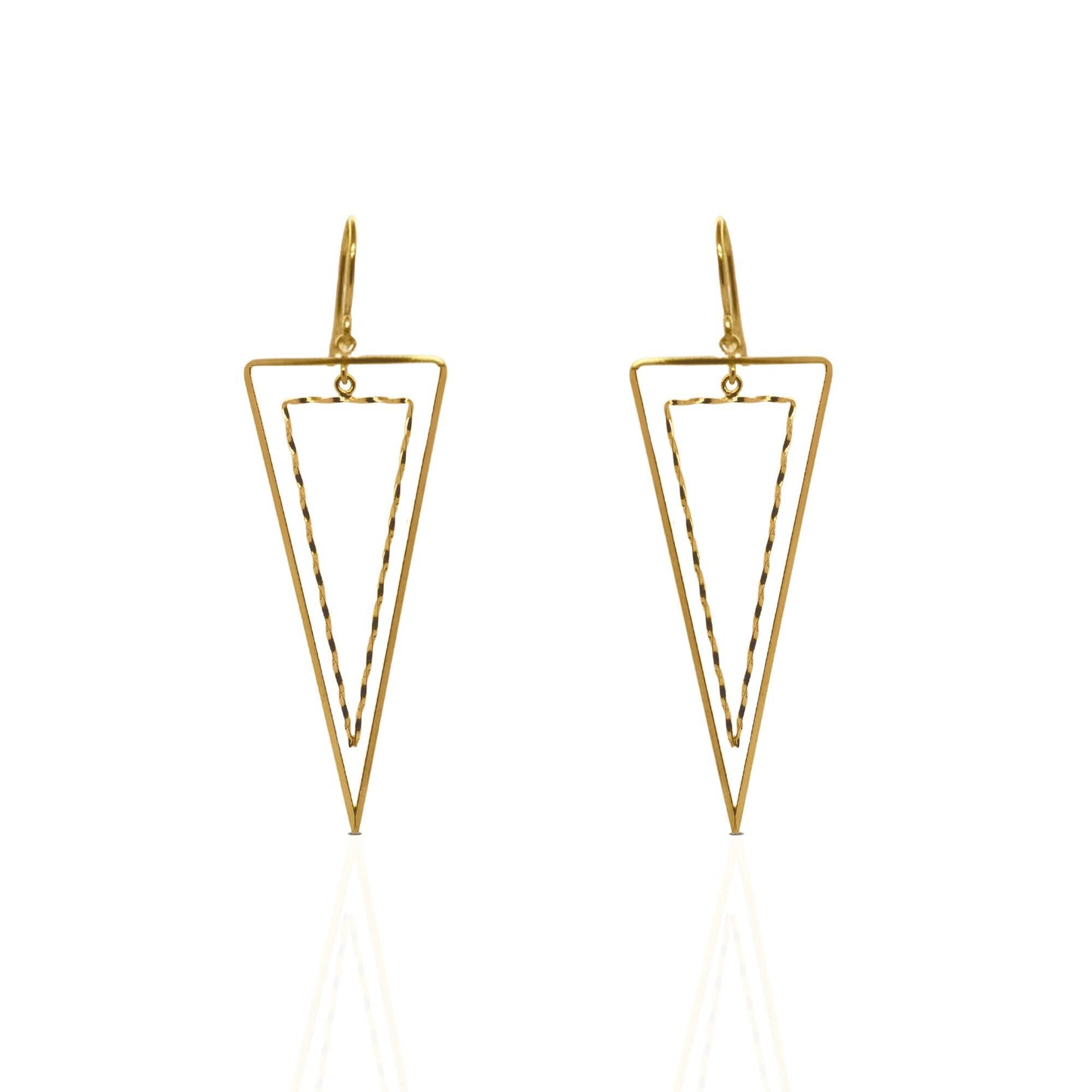18K Yellow Gold Triangle Dangle Earrings, Minimalist Geometric Drop Earrings, No Plating or Coating. Gift for Mothers Day. Bridal Jewelry