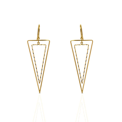 18K Yellow Gold Triangle Dangle Earrings, Minimalist Geometric Drop Earrings, No Plating or Coating. Gift for Mothers Day. Bridal Jewelry