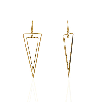 18K Yellow Gold Triangle Dangle Earrings, Minimalist Geometric Drop Earrings, No Plating or Coating. Gift for Mothers Day. Bridal Jewelry