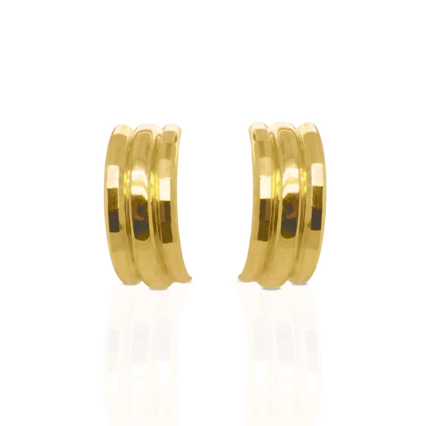 18K Yellow Gold Triple-Band Hoop-Style Earrings, Not Plated or Filled; Luxury Jewelry for Her. Mothers Day Gift for Mom
