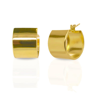 18K Yellow Gold Wide Hoop Earrings, Chunky Huggie Hoops, Not Plated or Coated, Gift For Mom, Grad Gift for Daughter. Anniversary Jewelry
