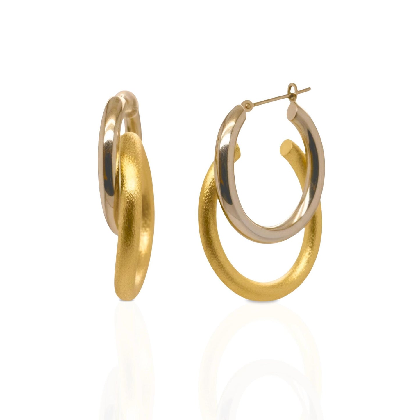 18K Yellow Gold And Platinum Double Hoop Earrings, No Plating or Coating, Minimalist Everyday Jewelry For Her. Grad gift for her
