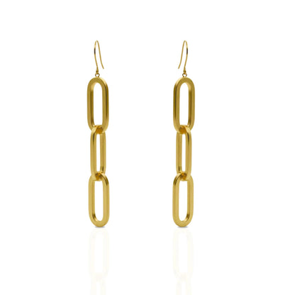 18K Yellow Gold Chain Link Drop, Real Gold 3-Paperclip Earrings, No Plating or Coating. Luxury Jewelry Gift for Daughter. Statement Earrings