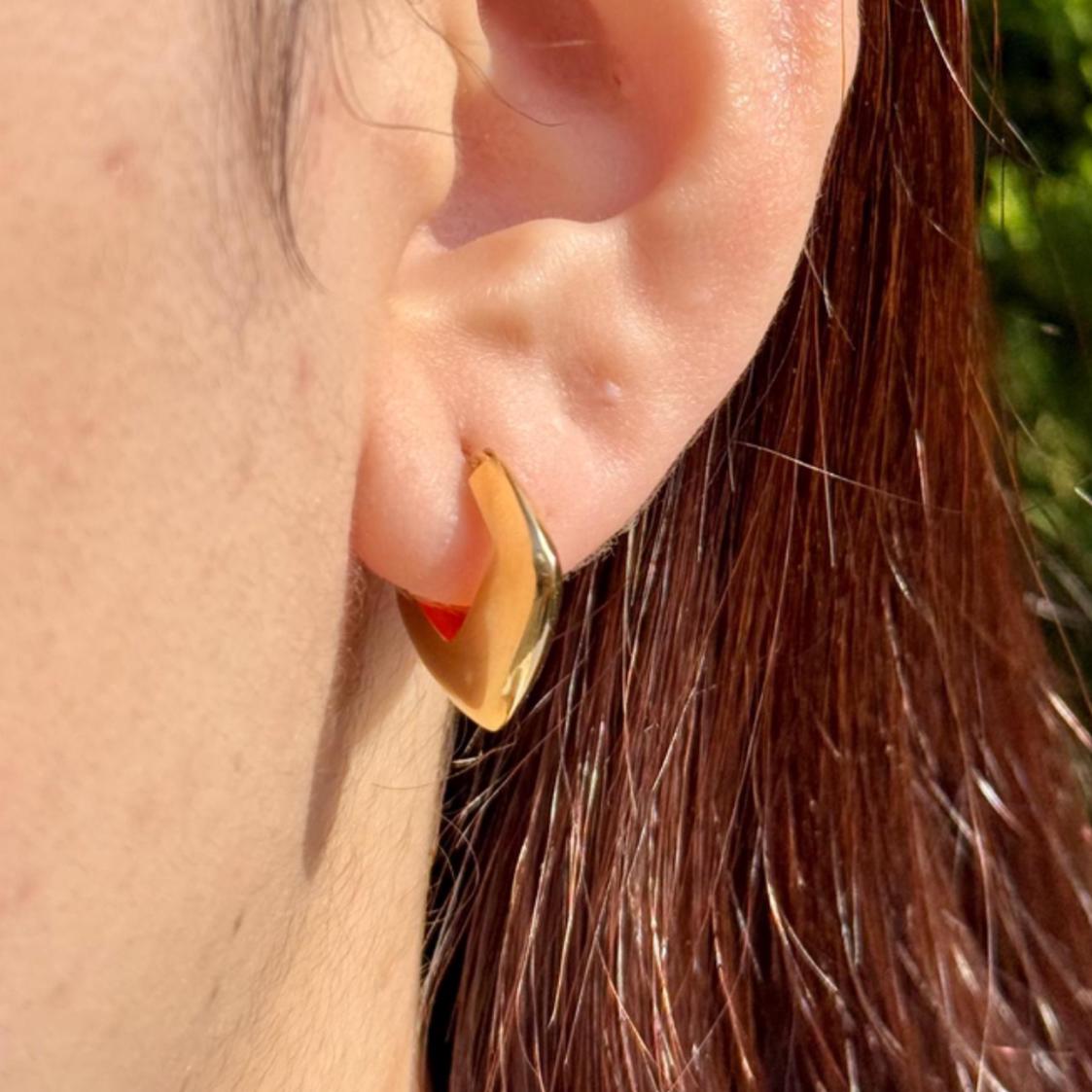 18K Yellow Gold Square Hoop Earrings, Not Plated or Coated, Minimalist Earrings, Luxury Jewelry Gift. Geometric Earrings. Unique Huggies