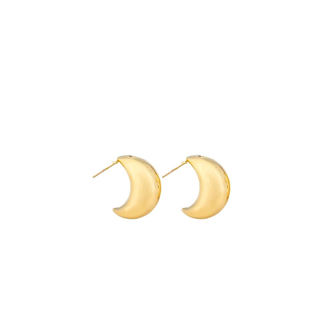 18K Yellow Gold Crescent Moon Stud Earrings, Huggies Style Minimalist Earrings, No Plating or Coating.  Graduation Gift, Bridal Jewelry