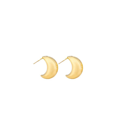 18K Yellow Gold Crescent Moon Stud Earrings, Huggies Style Minimalist Earrings, No Plating or Coating.  Graduation Gift, Bridal Jewelry