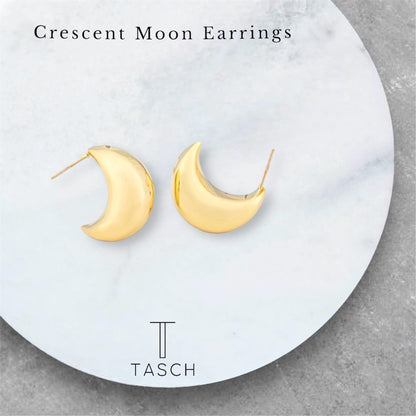 18K Yellow Gold Crescent Moon Stud Earrings, Huggies Style Minimalist Earrings, No Plating or Coating.  Graduation Gift, Bridal Jewelry