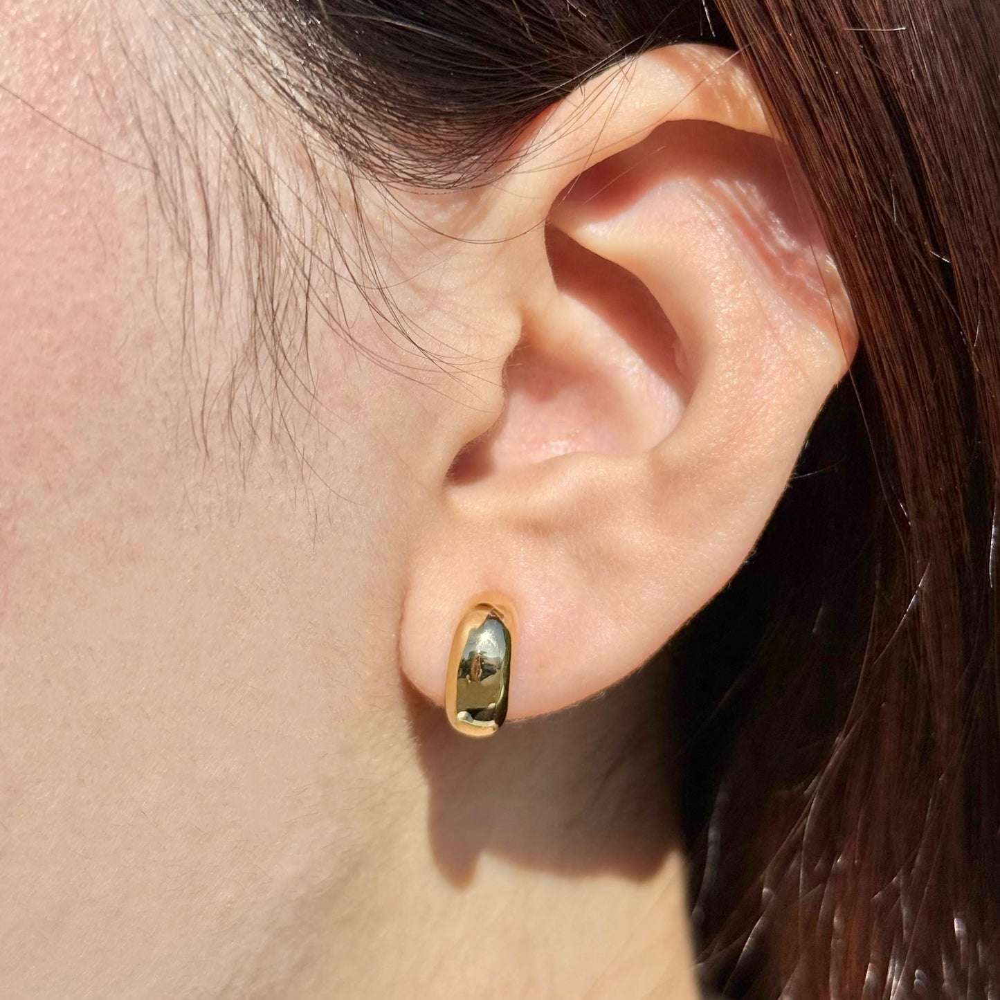 18K Yellow Gold Crescent Moon Stud Earrings, Huggies Style Minimalist Earrings, No Plating or Coating.  Graduation Gift, Bridal Jewelry